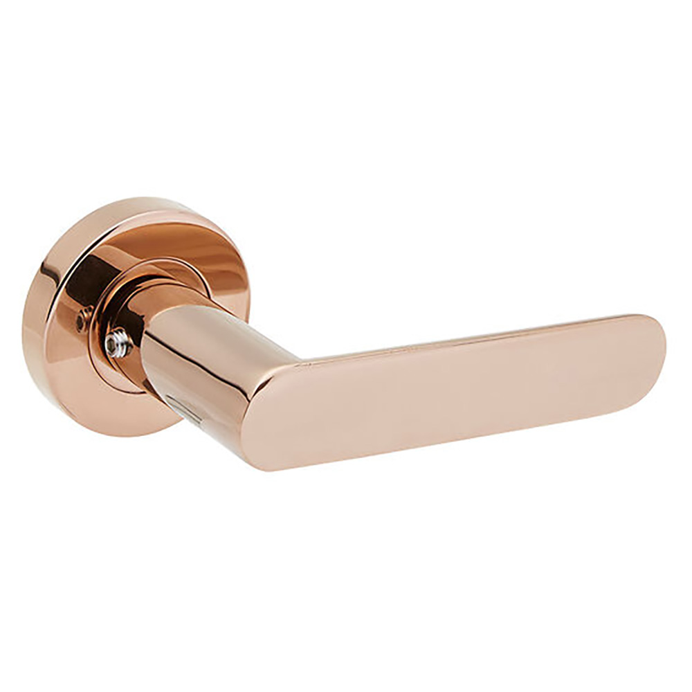 Novas Door Lever Handle On Round Rose - Polished Copper
